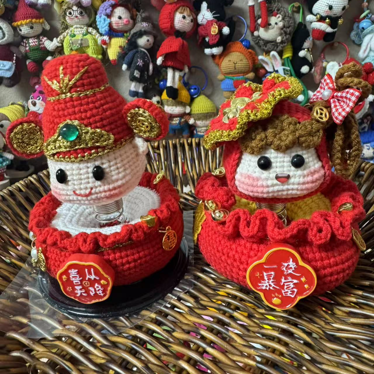 [霏霏手作】毛线钩织玩偶双面财神车摆摇摇乐