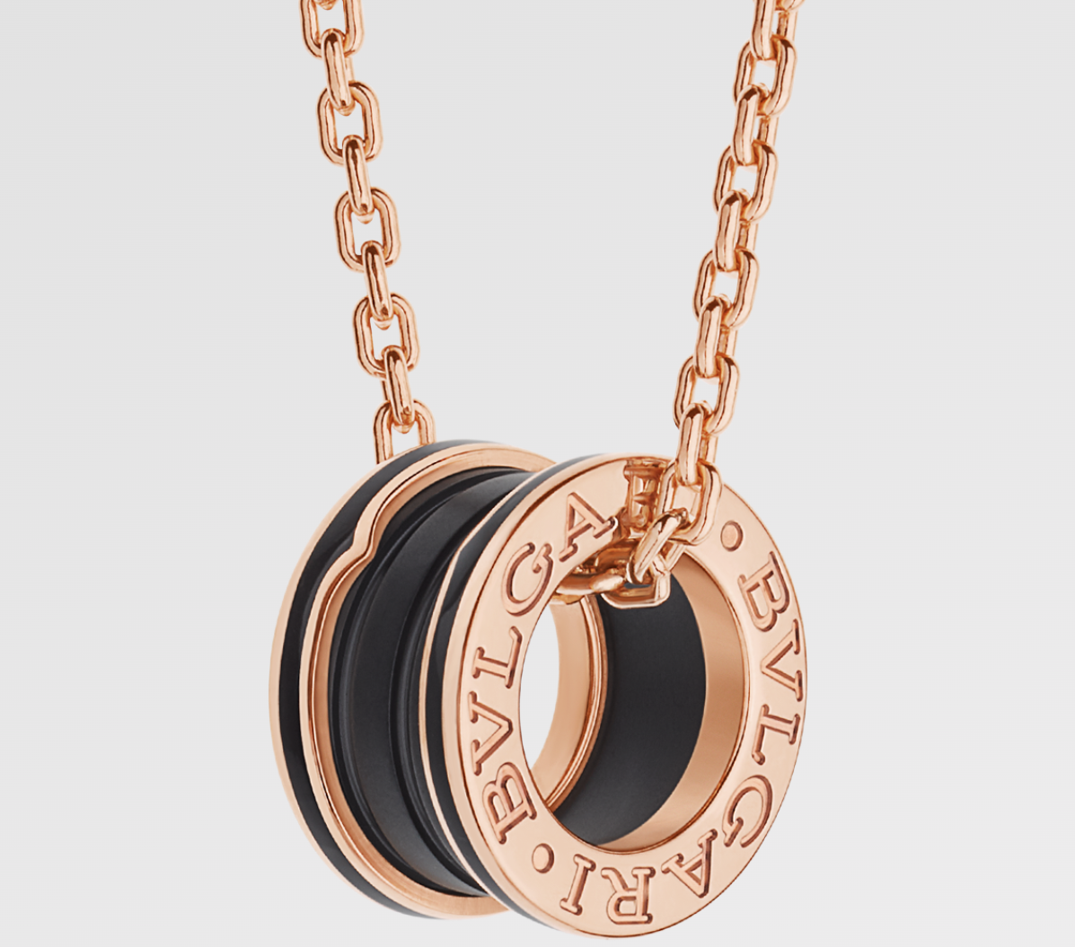 99新 BVLGARI/宝格丽 玫瑰金哑光磨砂黑陶瓷项链黑色新款60厘米