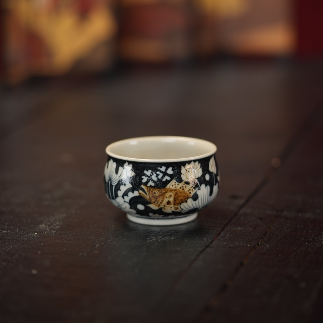 【立勤堂】青花釉里金系列 景德镇手工手绘 蓝底九鳜 茶器 906