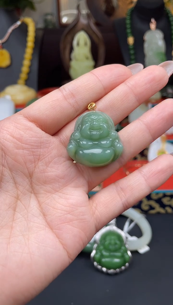 和田玉18K金镶嵌颈饰吊坠ge24