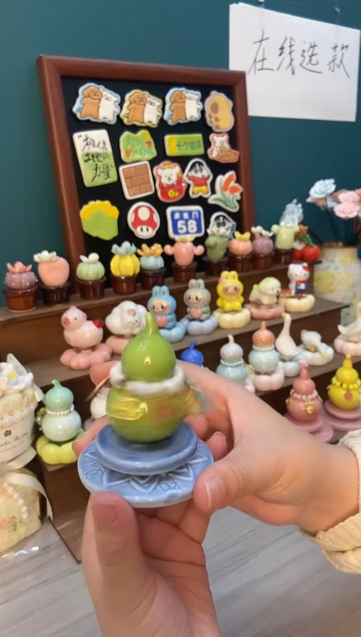 摆件陶绿色双层葫芦景德镇陶瓷摆件1个装