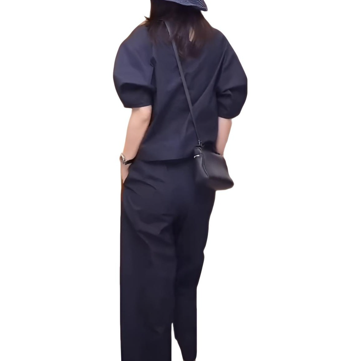 夏季减龄圆领衬衫搭配九分直筒休闲裤女款穿搭短袖