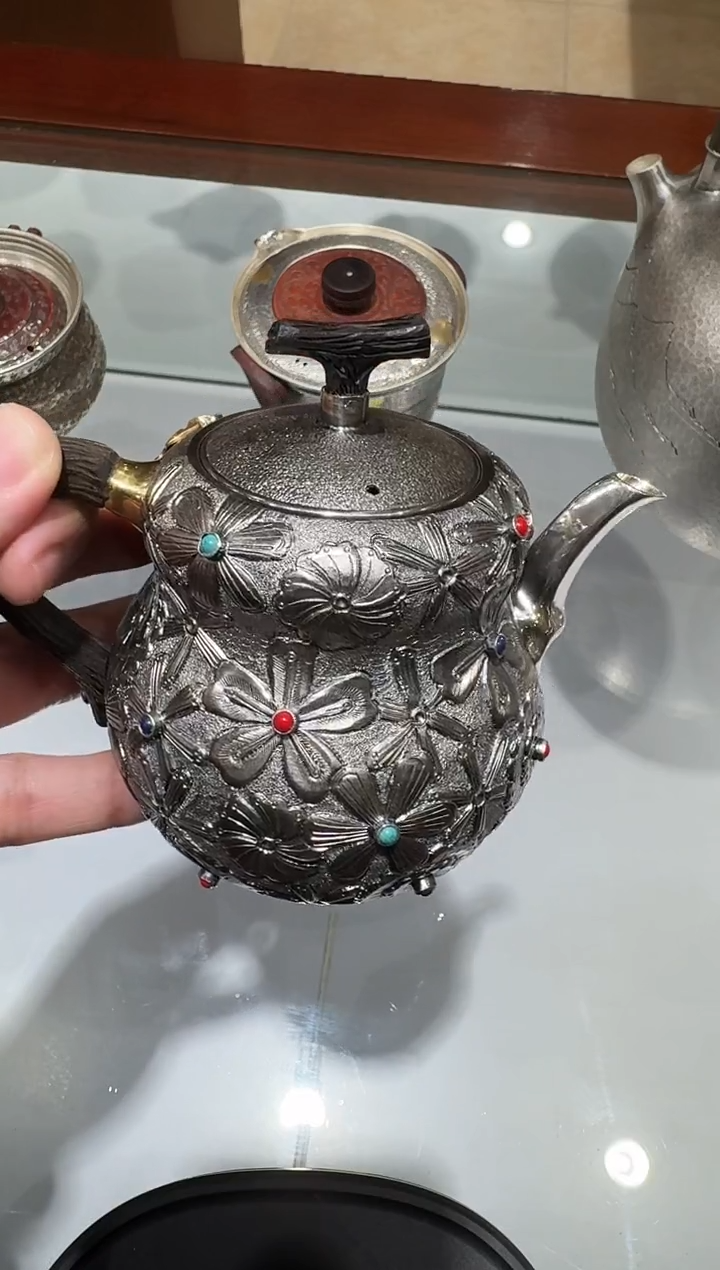 【闪购商品】足银999精工葫芦镶嵌泡茶壶