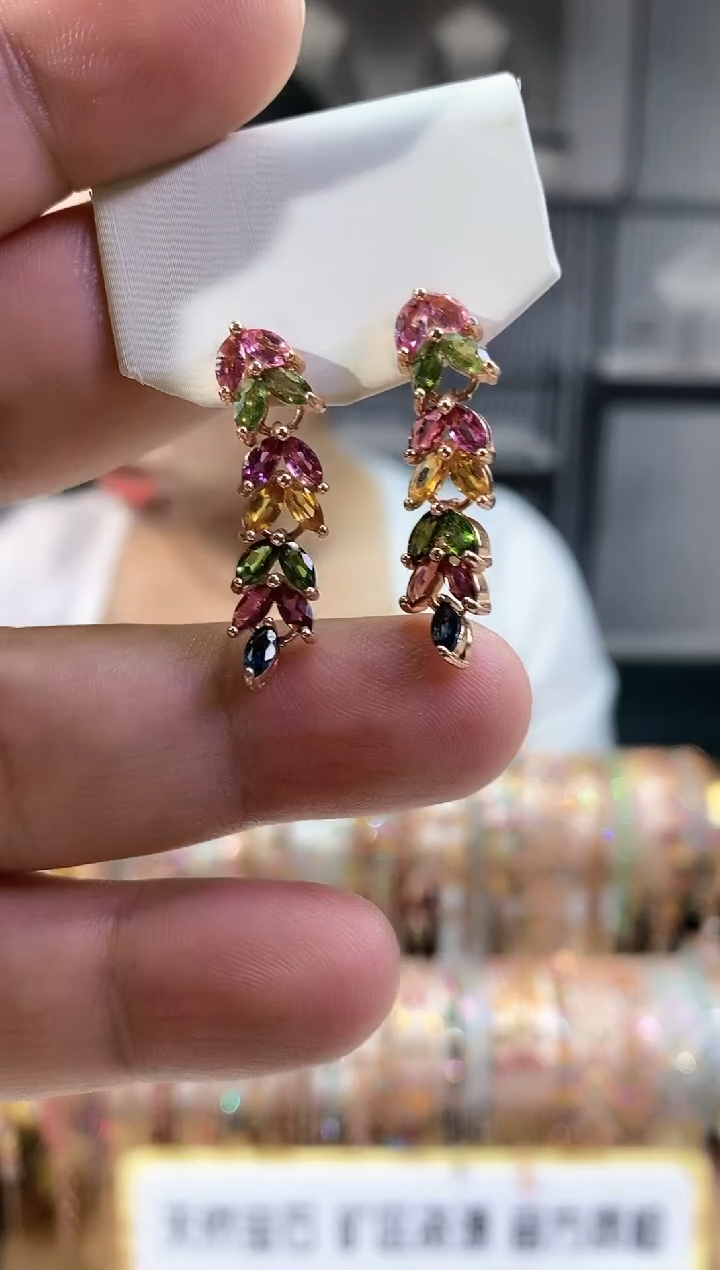 银S925镶嵌耳钉碧玺156161665565