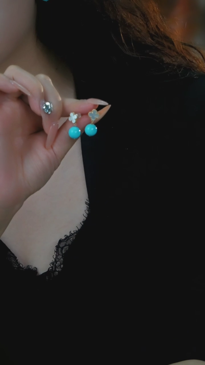 【闪购商品】绿松石耳钉18K金镶嵌多样性发一件