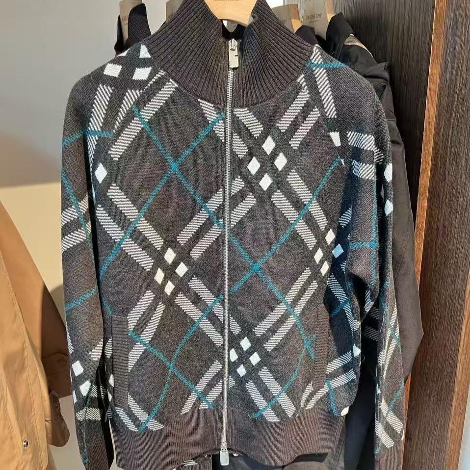 BURBERRY/博柏利 巴宝莉 女款 格纹双向 拉链长袖针织衫 