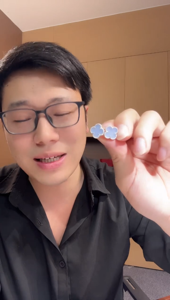 【闪购商品】玛瑙/玉髓耳钉18K金镶嵌紫色k白，四叶草耳钉GHJ