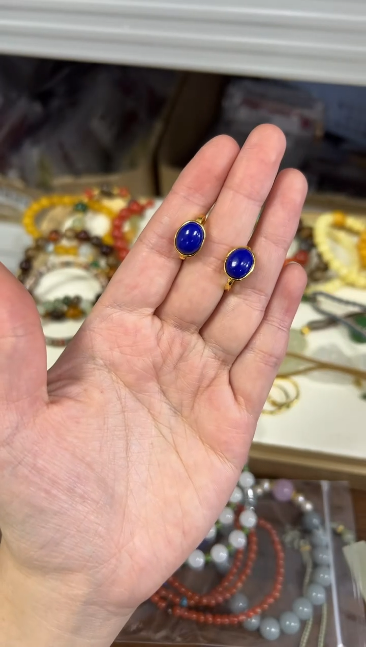 银S925镶嵌青金石耳饰青金石蛋面银镶嵌款耳扣[74]