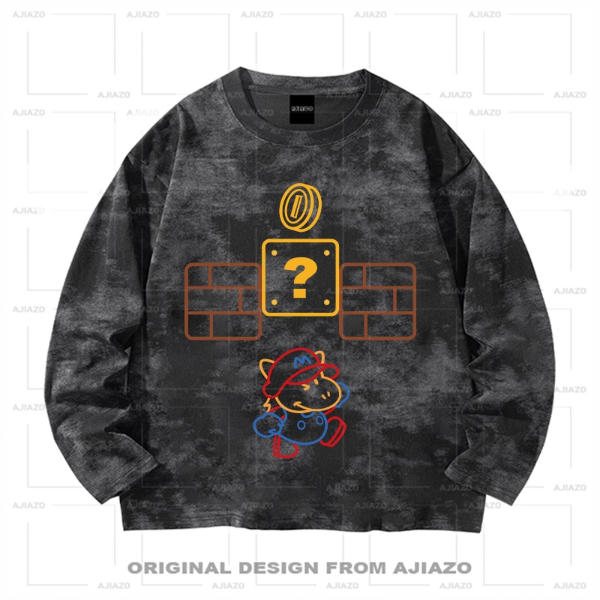 老狗十三【超级马力】纯棉扎染长袖 秋冬休闲男女同款百搭上衣