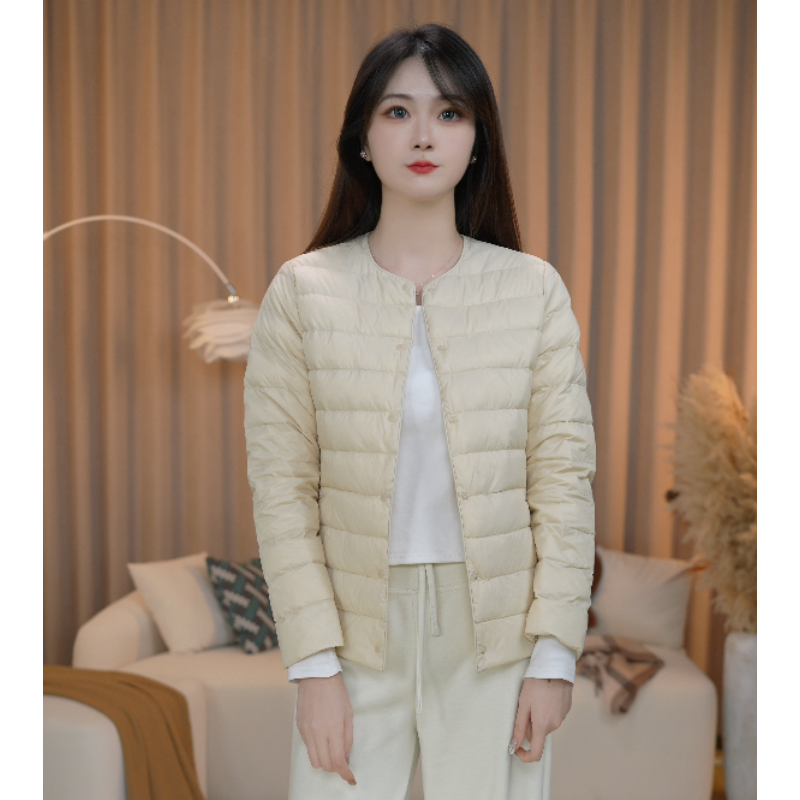 《001》U家同款日系白鸭绒可圆领可V领外套内搭无领羽绒服