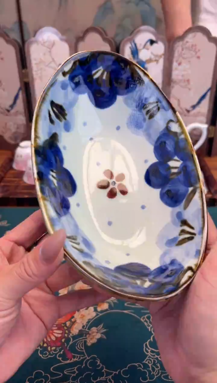 瓷片长十郎红椭圆钵