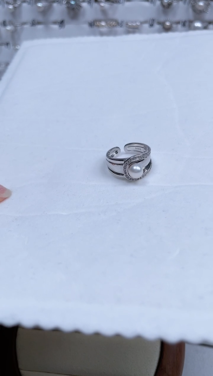 【闪购商品】海水珍珠戒指银S925镶嵌海水珍珠开口银戒两用款