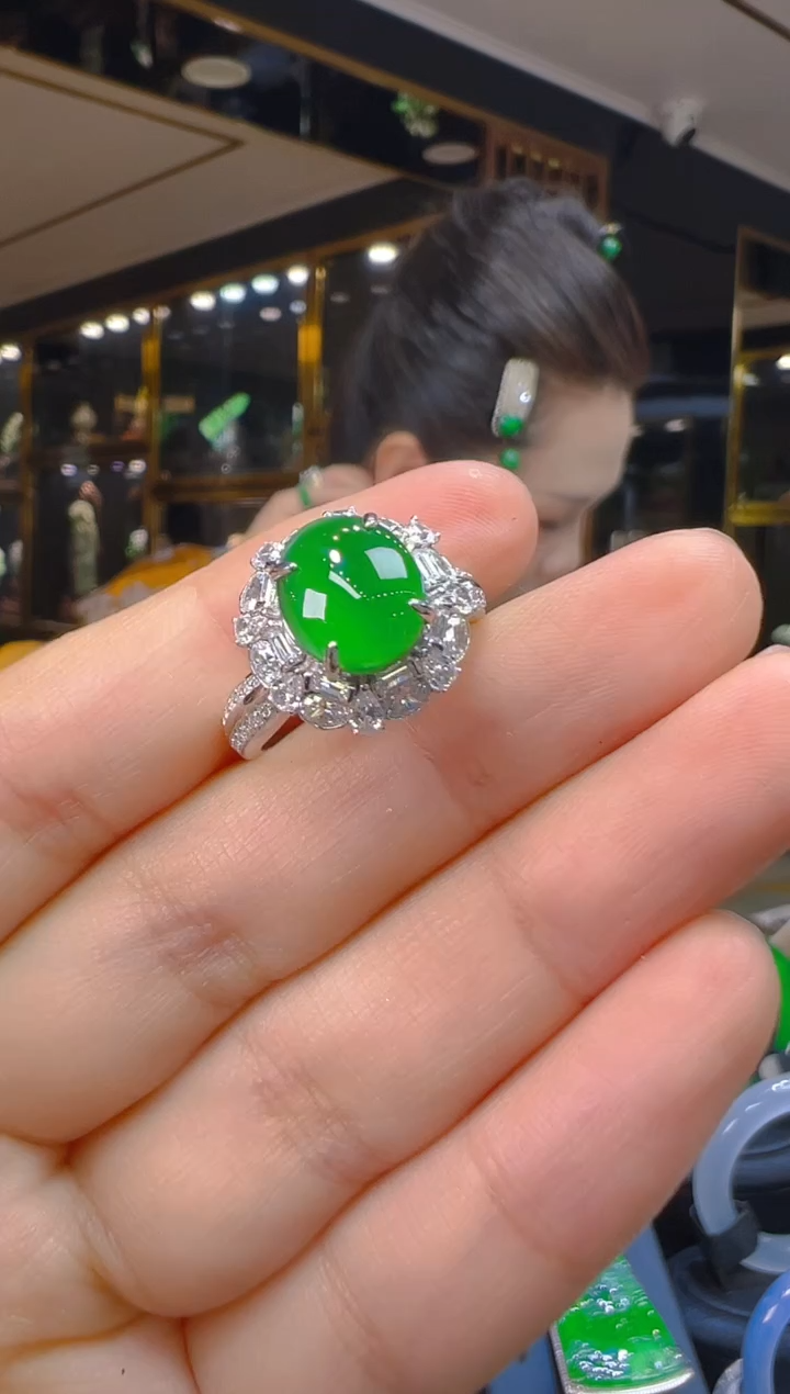 翡翠戒指银S925镶嵌（多样性发其一）