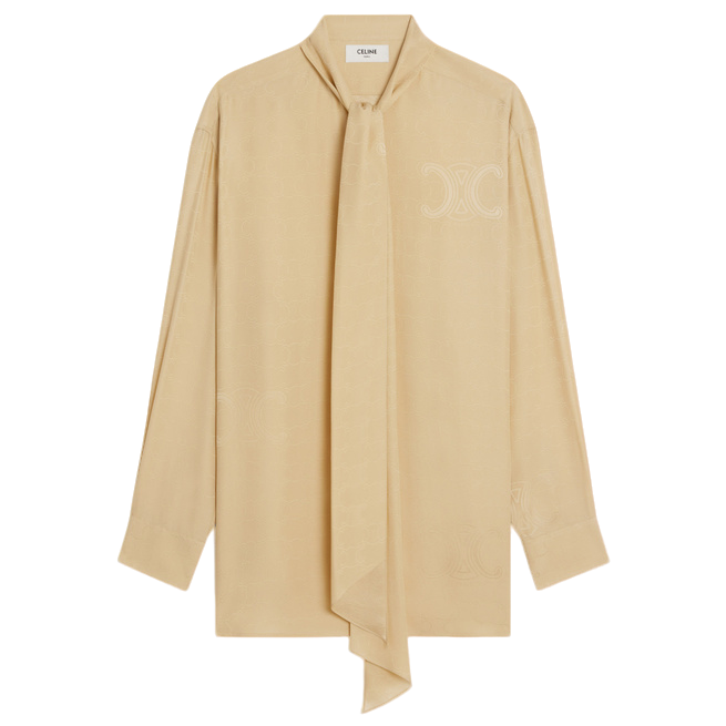 未使用 Celine/思琳 Celine 暗纹满印系结衬衫 卡其色36