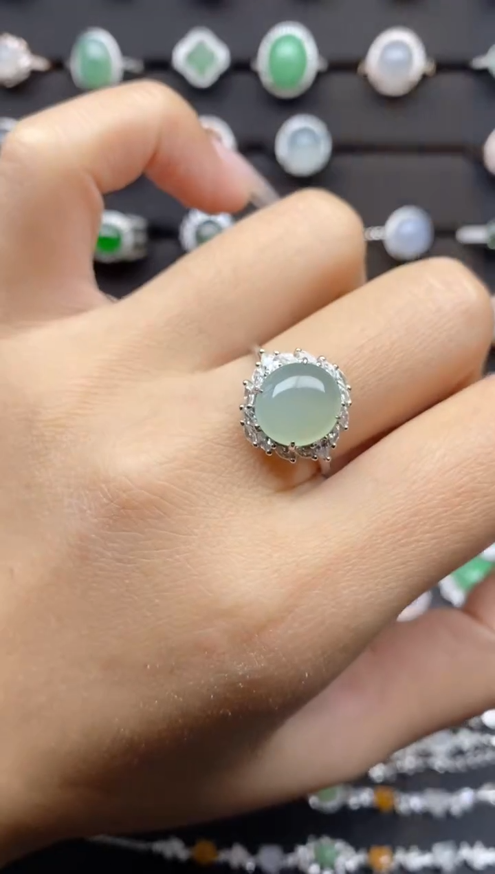 【闪购商品】翡翠戒指银S925镶嵌 S925银镶嵌翡翠戒指