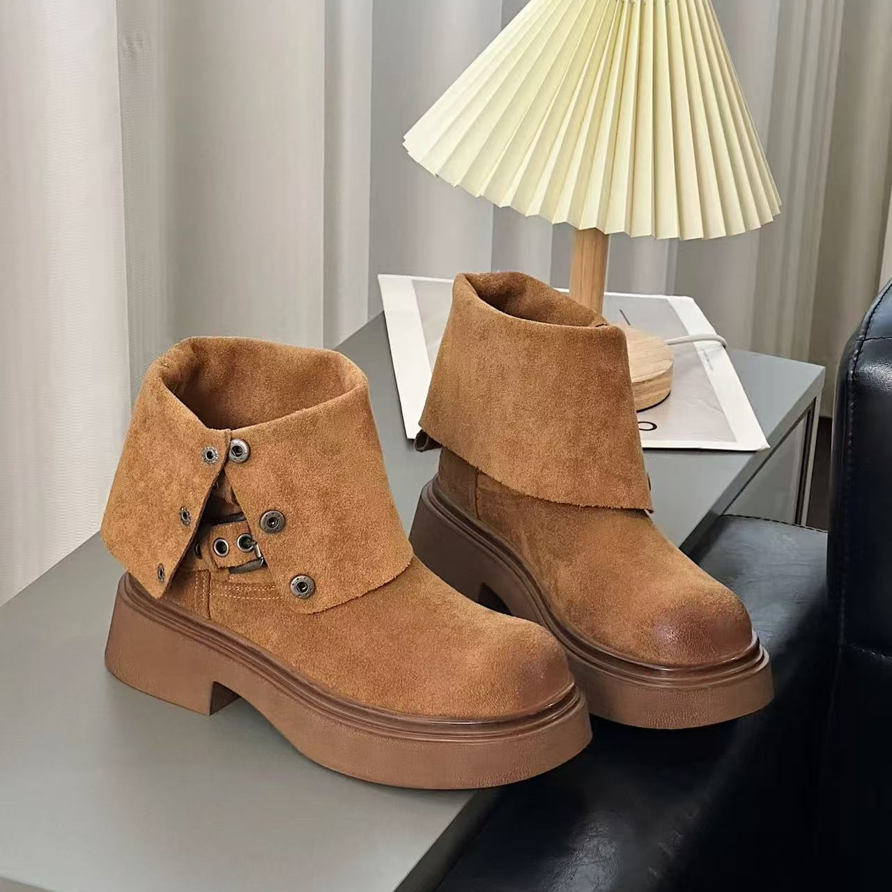 复古真皮马丁靴女2025新款两穿骑士靴短靴  blz 827622-1