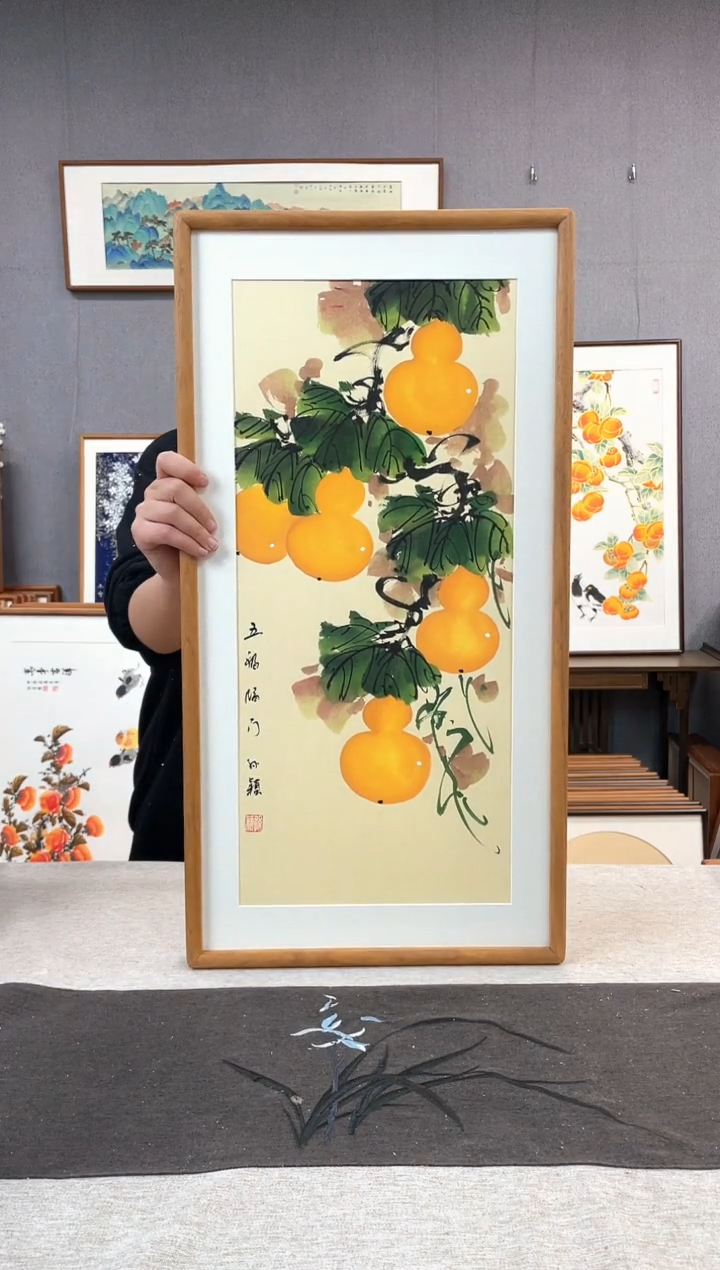【闪购商品】国画孙颖-纯手绘带框作品-35*68-葫芦