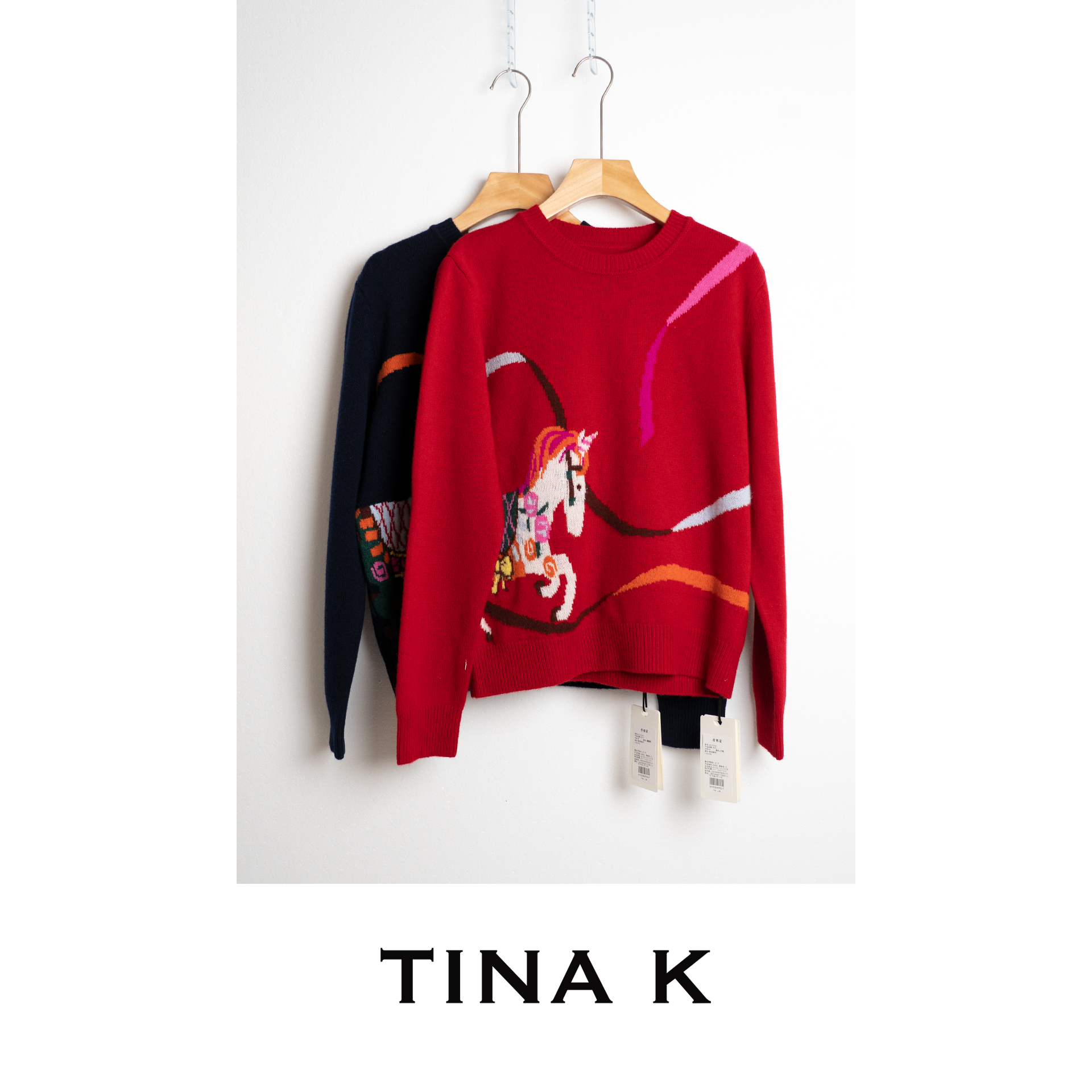 TinaK秋冬女士休闲上衣套头毛衫动物图案羊毛针织毛衣MY225640