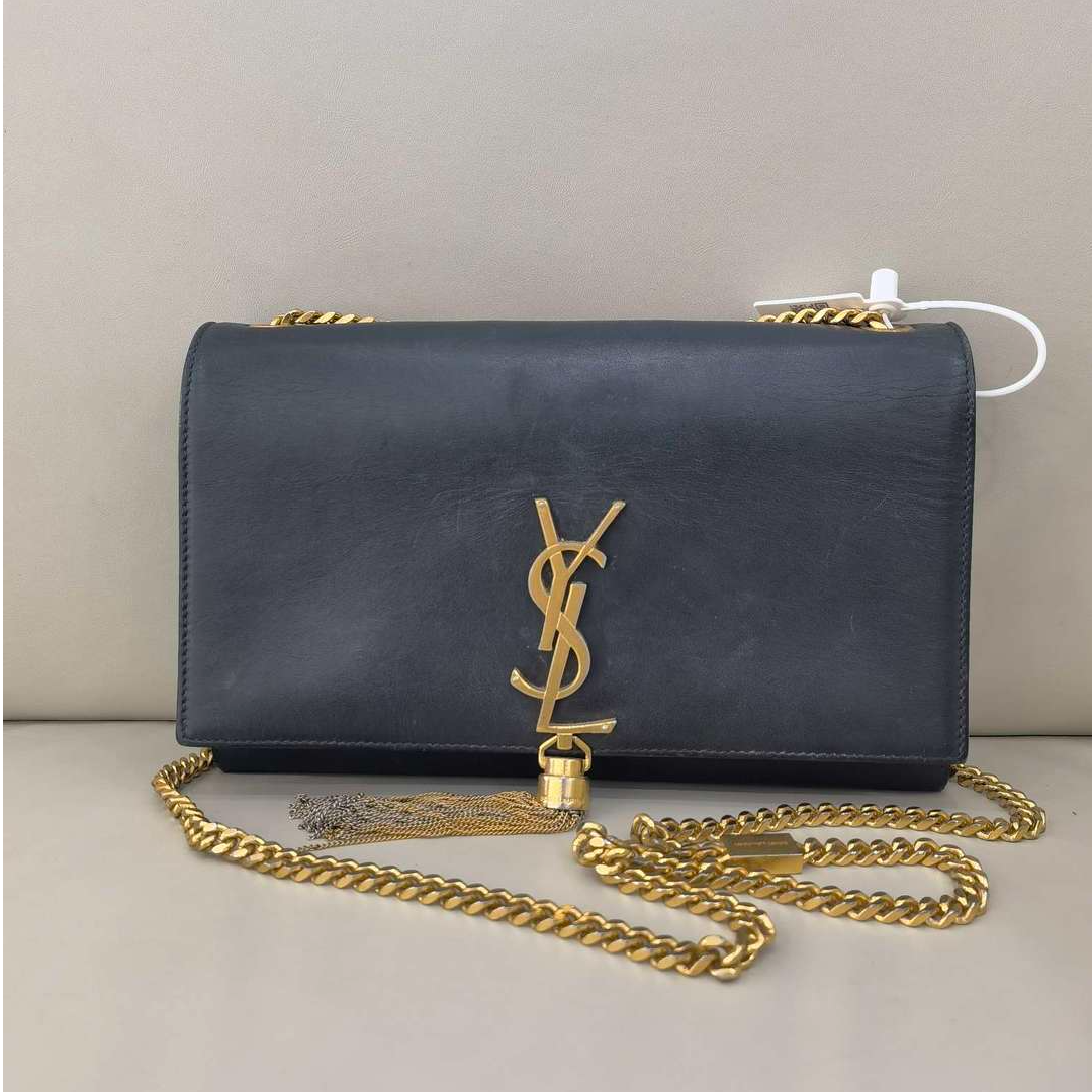 95新 YSL/圣罗兰 圣罗兰kate黑金流苏链条包中号 单肩包 12514607