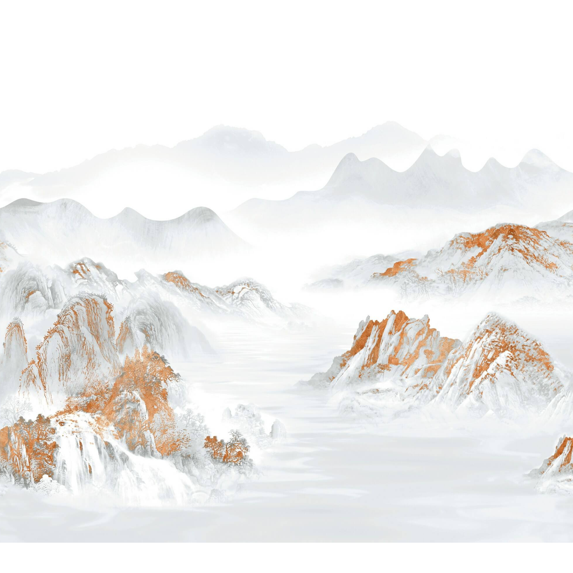 新中式岩板电视背景墙800X2600一套4片电光镀金工艺《金银山水》