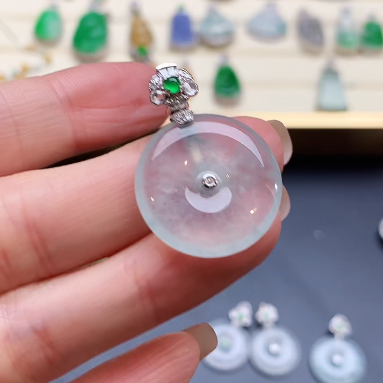 翡翠18K金平安扣吊坠-H19-1925