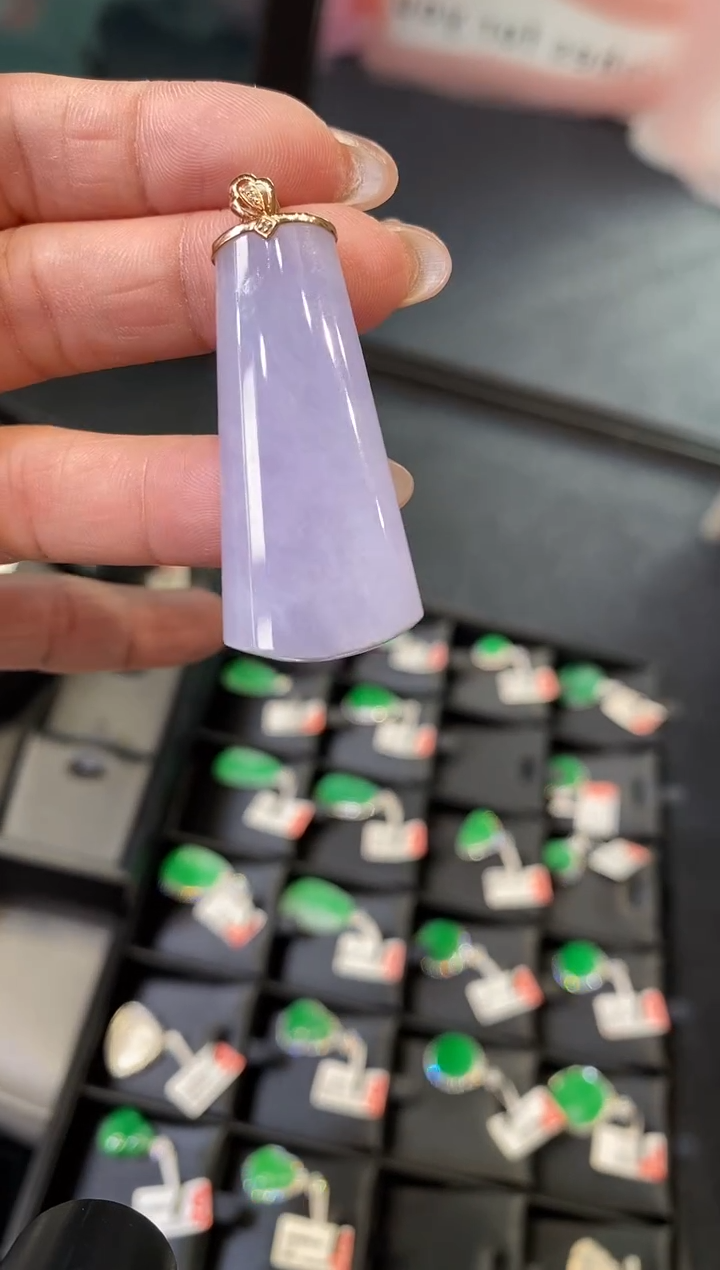 吊坠(不含链)18K金镶嵌翡翠无事柱