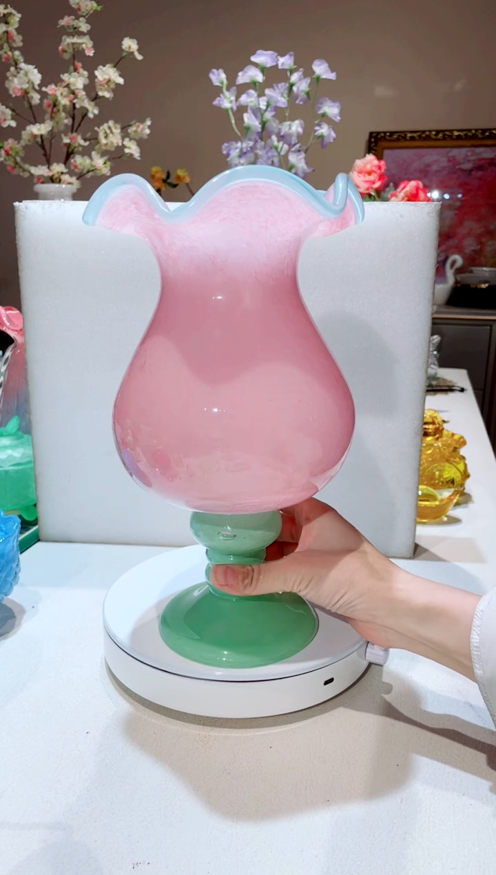 【闪购商品】琉璃手工艺品 粉绿 风灯花瓶