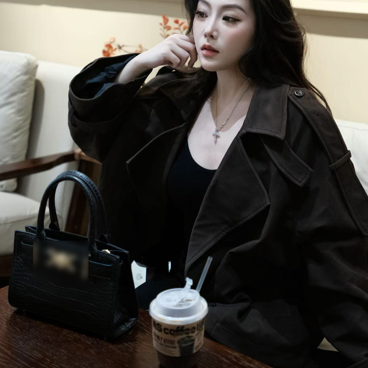 露思同款 许妍扇人包单肩包CK251018A黑色