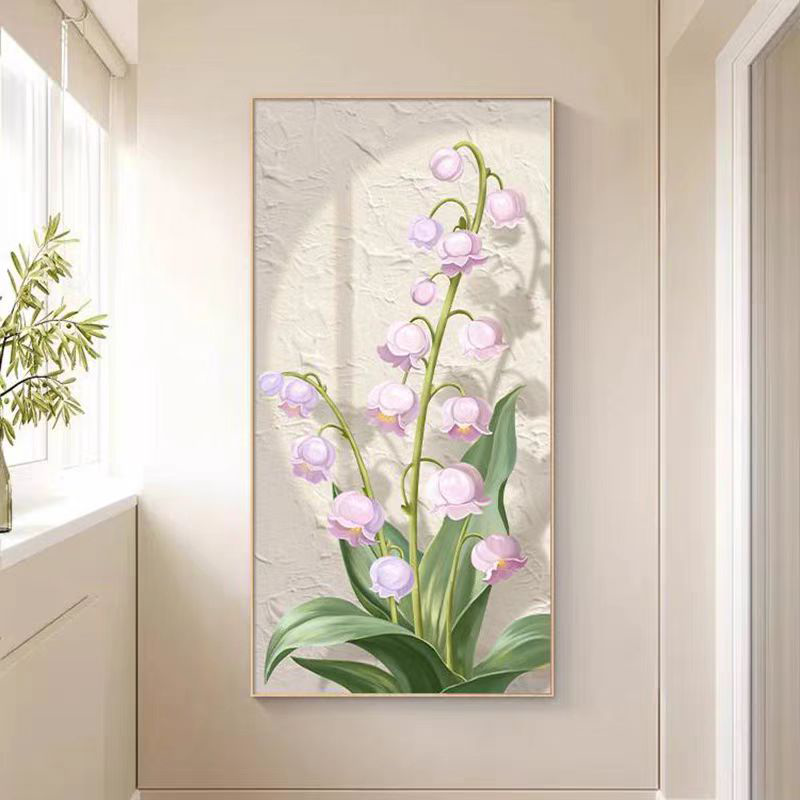 奶油风铃兰花现代简约入户玄关装饰画进门侧墙走廊过道尽头客厅画