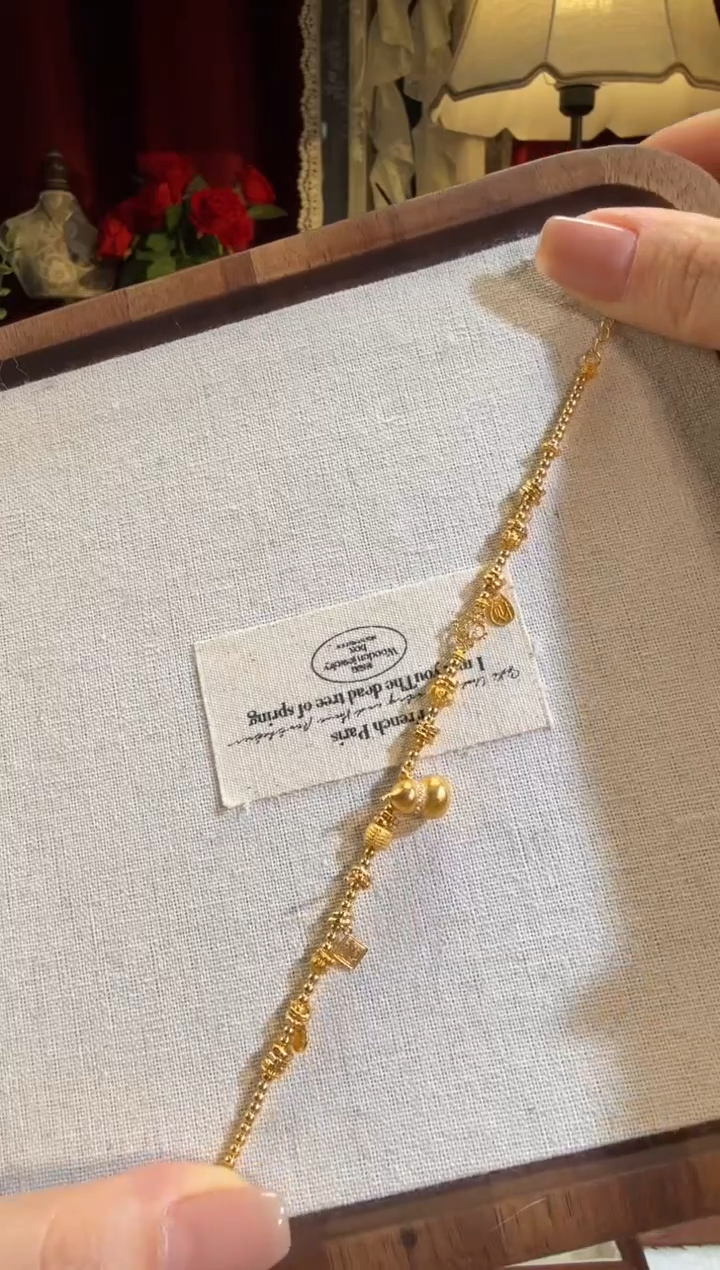 【闪购商品】淡水珍珠手绳18K金镶嵌全金盘缠葫芦