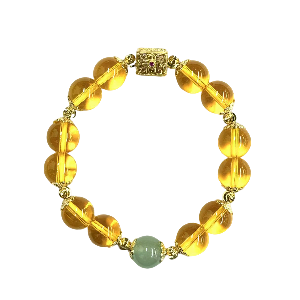 s1331-国风设计款原创DIY黄水晶圆珠手串-赠礼盒