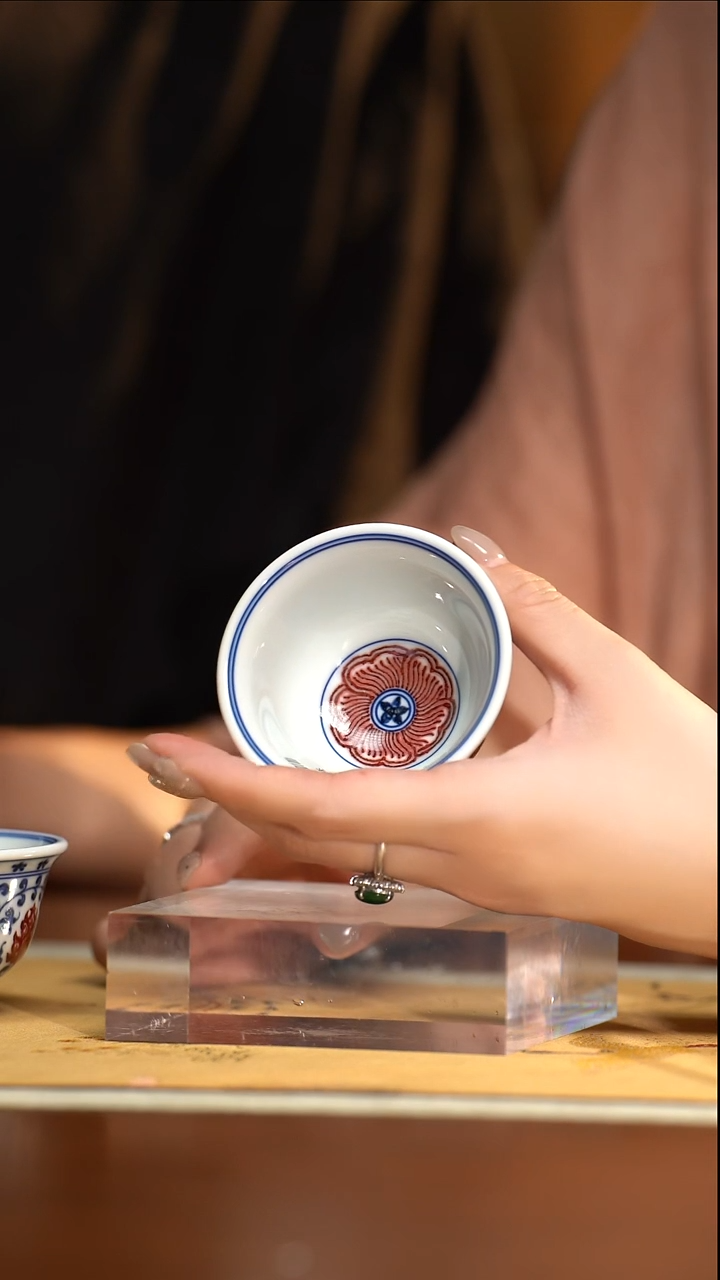 SFG预售15天先发茶巾永明尚玩红内花心小压手杯