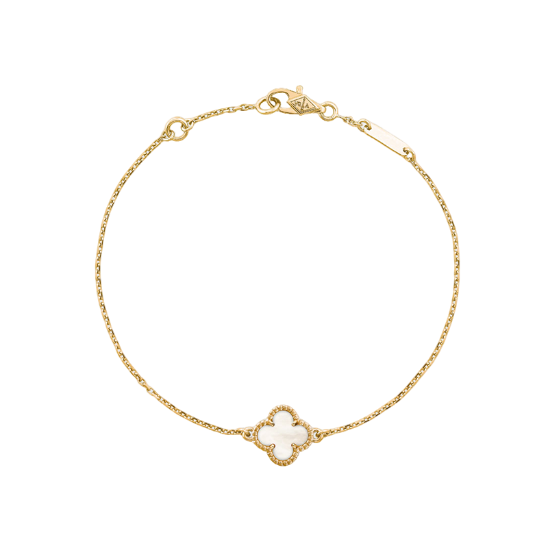 99新 梵克雅宝 VCA幸运系列四叶草白贝母18K黄金小号梵克雅宝手链