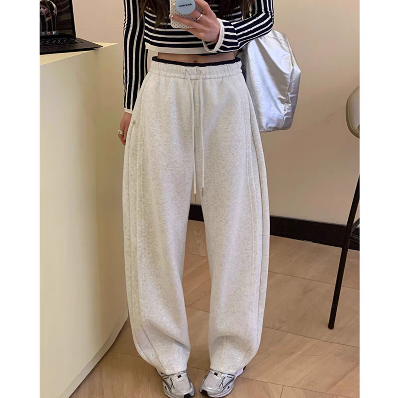 卫裤弯刀裤白灰色深灰色休闲裤简约复古高腰直筒宽松垂感阔腿裤女