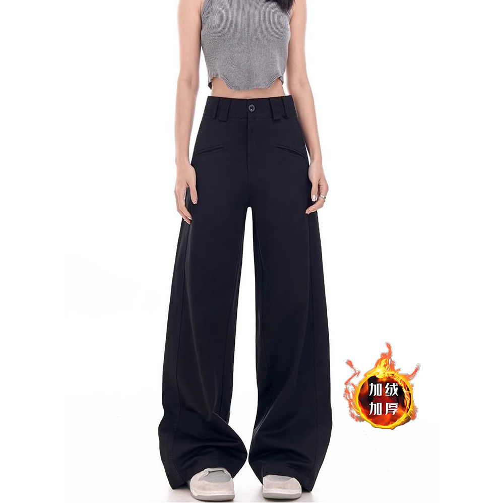 加绒加厚西装裤女秋冬设计感长裤高腰显瘦垂感休闲裤阔腿裤拖地裤