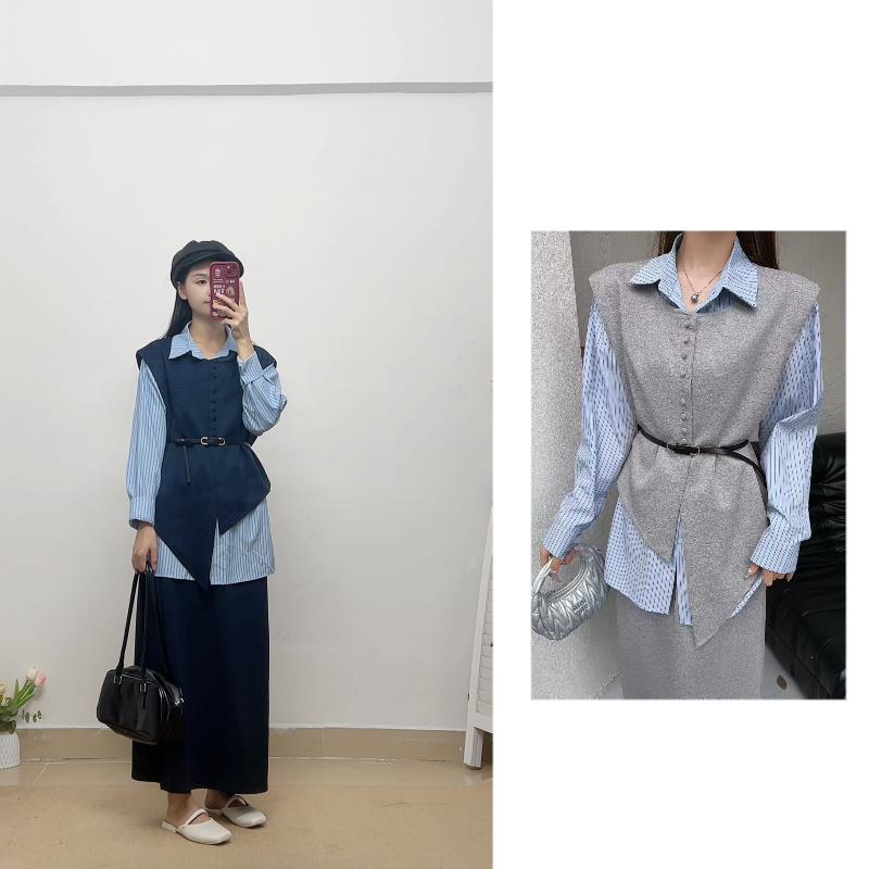 韩系套装马甲三件套女新款高级感气质秋季洋气衬衫半身裙显瘦穿搭
