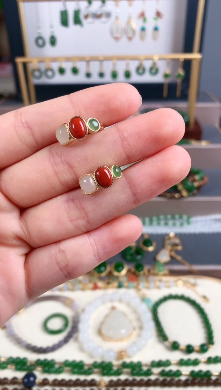 银S925镶嵌和田玉耳饰1