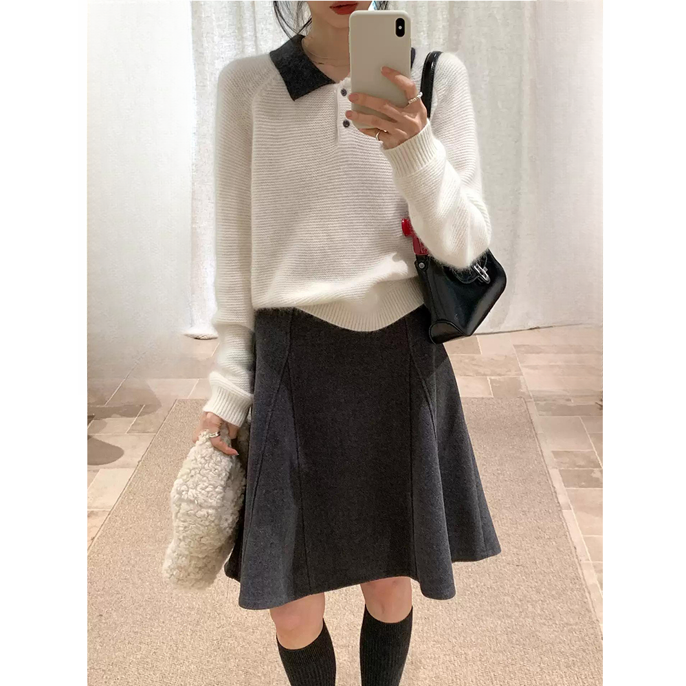 时尚高腰显瘦毛呢半身裙秋冬新款韩版气质百搭简约纯色A字中长裙