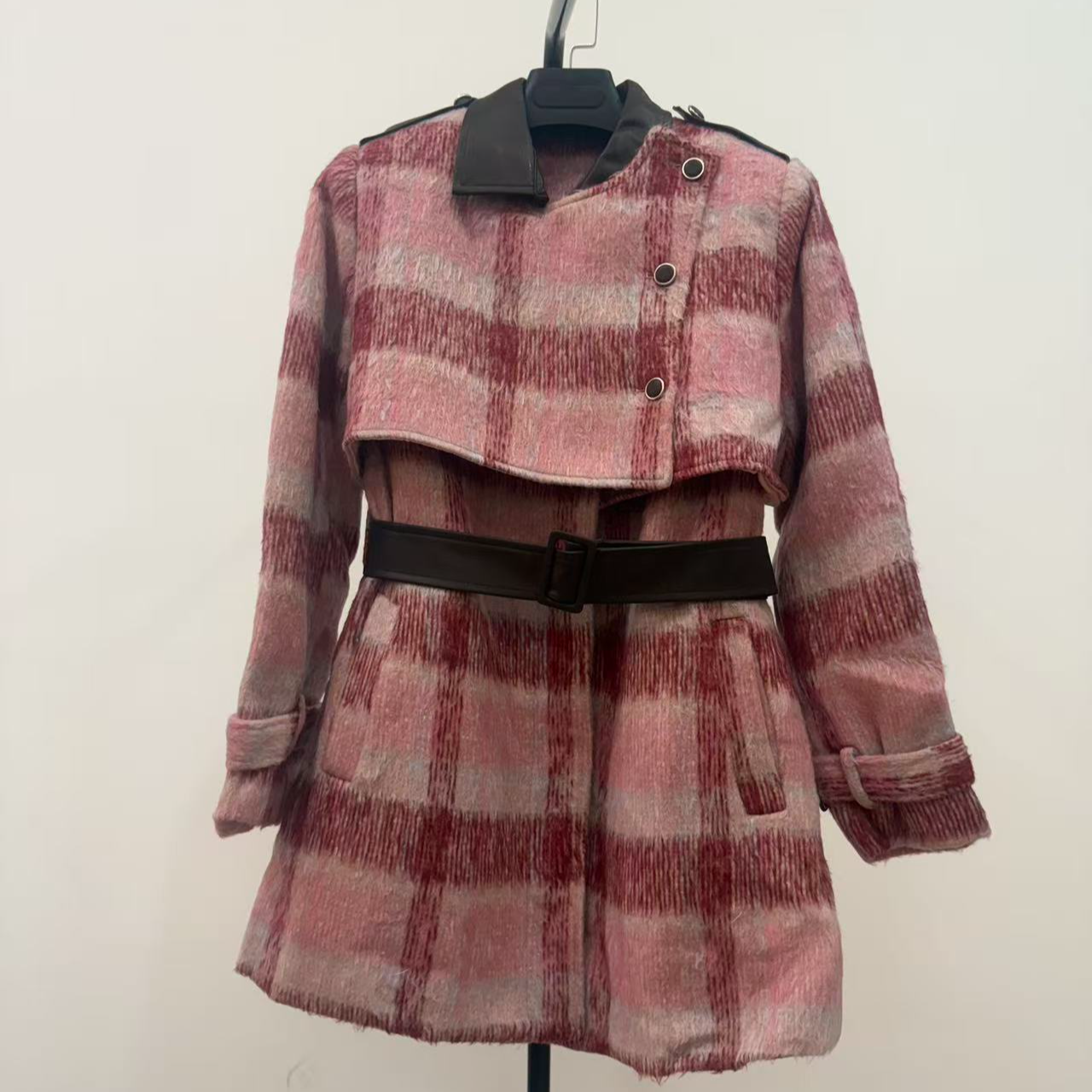 秋冬名媛风格子翻领法式毛呢外套外套女装冬季格纹FF0033