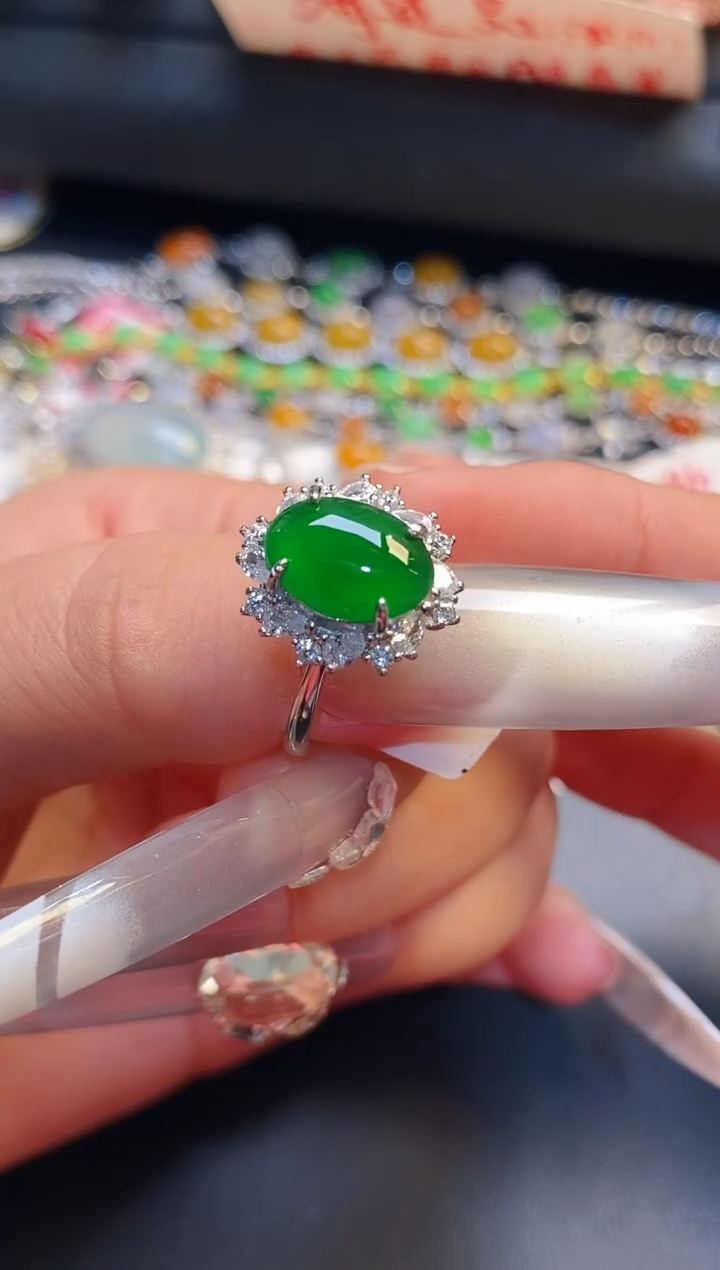 银S925镶嵌戒指翡翠天然