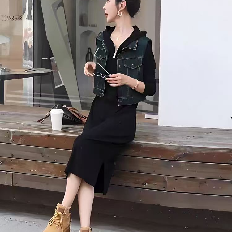 2100春款连帽卫衣裙马甲两件套（裙子+马甲）