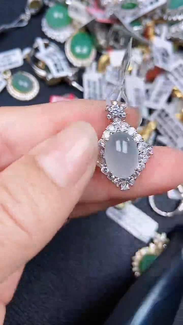 颈饰银S925镶嵌翡翠0225