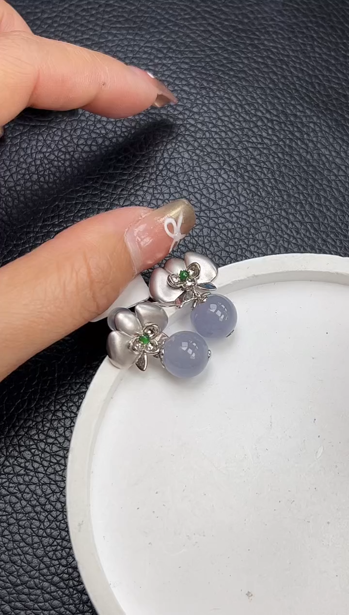 【闪购商品】翡翠耳钉18K金镶嵌YM521-2-1 紫珠耳钉一对