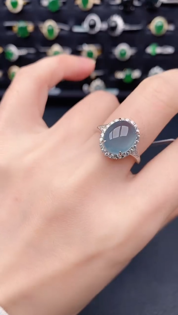 银S925镶嵌戒指翡翠天然a货翡翠223