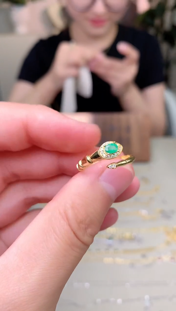 祖母绿戒指银S925镶嵌戒指