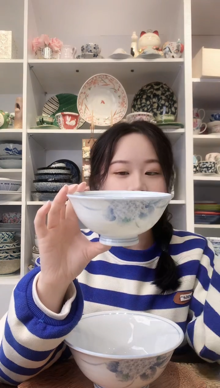 陶瓷美浓烧绣球花中面碗14.5cm