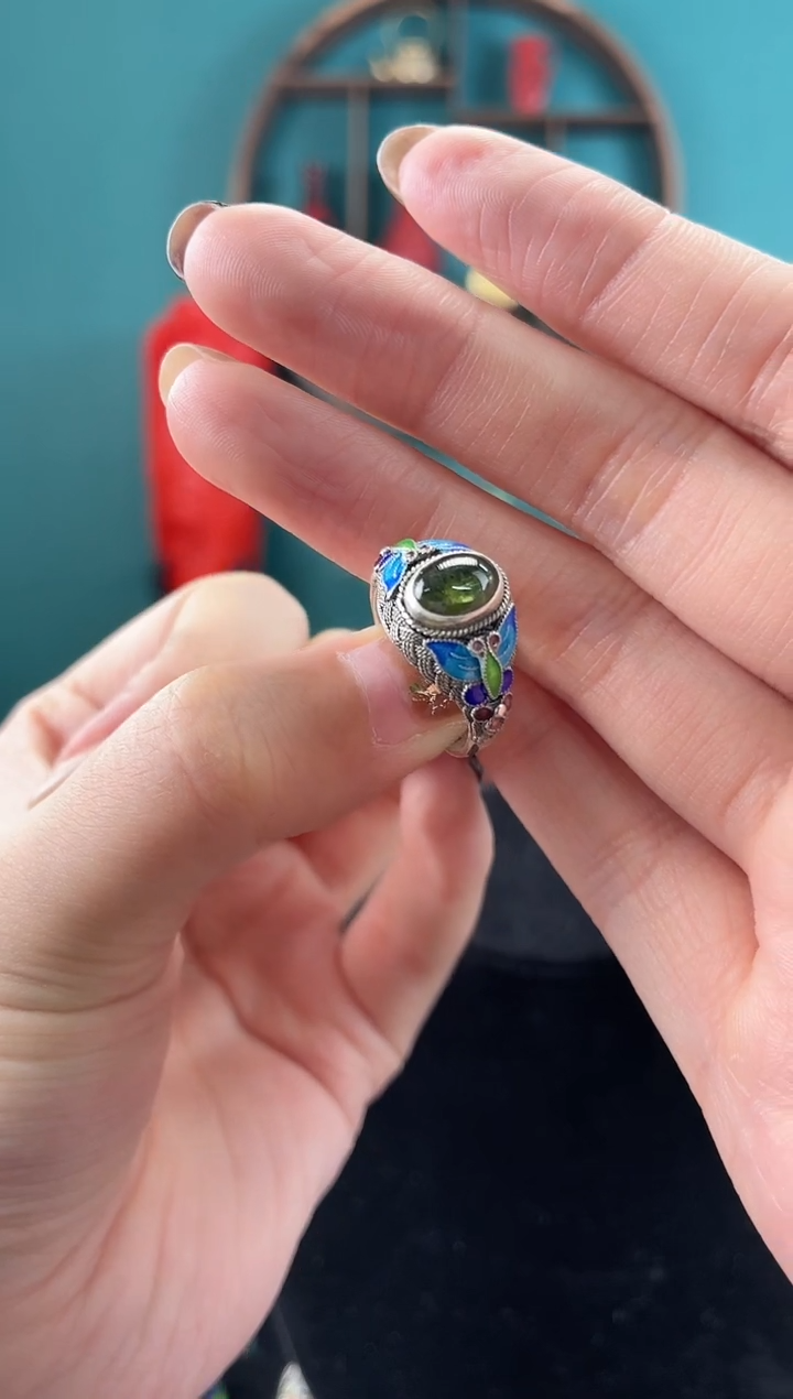非遗手工花丝镶嵌戒指绿色