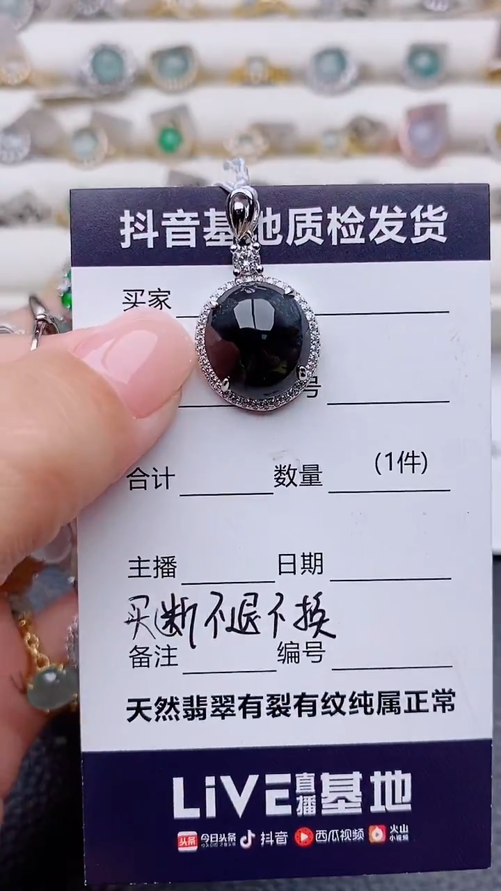 吊坠(赠链)银S925镶嵌翡翠a***t正品 纯天然翡翠