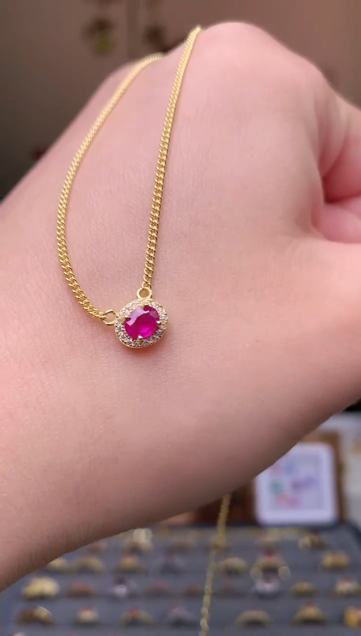 【闪购商品】红宝石颈饰银S925镶嵌项链