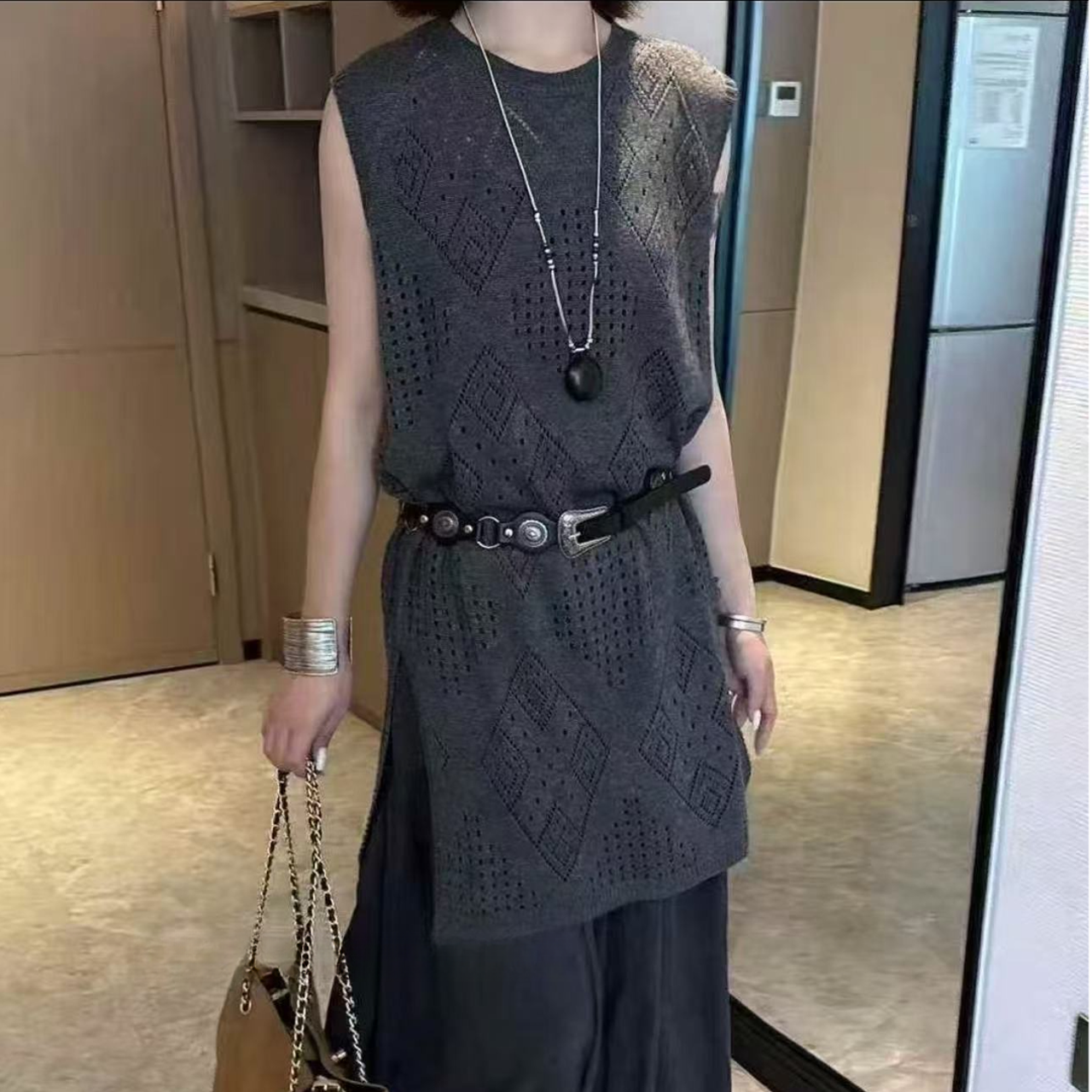 69139#2025秋季新款复古气质显瘦针织背心女宽松休闲背心马甲